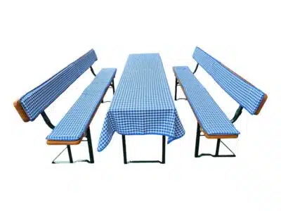 Festbank-Auflagen-Set Weiß-Blau-kariert mit Rückenlehne